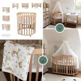 Waldin Babybett OWAL Kinderbett 7in1 mit Matratze, mitwachsendes Kinder-Bett