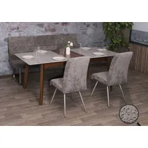 MCW Esszimmer-Set MCW-G55, 2er-Set Stuhl + Sitzbank 180cm, Edelstahl gebürstet Stoff/Textil Chenille ~ dunkelgrau