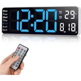 Fuloon Digitale Wanduhr,USB Wanduhr mit 13-Zoll-Großdisplay,LED-Digitaluhr mit Fernbedienung,Timing und Countdown,digitaler Wecker mit Datum,Woche,Temperatur (Blau, 13 Zoll)