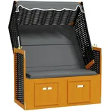 vidaXL Strandkorb mit Dach Poly Rattan & Massivholz Schwarz Anthrazit