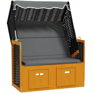 vidaXL Strandkorb mit Dach Poly Rattan & Massivholz Schwarz Anthrazit