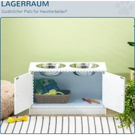 PawHut Hundenäpfe, Erhöhtes Futterstation mit 2 Edelstahlschüsseln, Hundenapfständer mit 44L Stauraum, Magnettüren, Fressnapf, Wassernapf für Große Hunde, Weiß