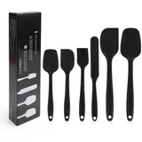 Hoch hitzebeständiges Silikon Spatel Set, BPA freie Küchenutensilien, Starker Edelstahlkern, Antihaft & Spülmaschinenfest, Perfekt zum Kochen und Backen, 6er Set (Schwarz)