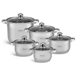 Edenberg Topfset 10tlg aus Edelstahl mit Glasdeckel, große Töpfe, Kochtöpfe, Suppentopf, Kompotttopf (2.1L / 3.0L /4.0L / 6.6L / 9.0L)
