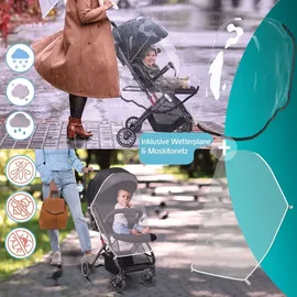Kidiz KIDIZ® Kinderwagen Kinderbuggy klappbar Liegebuggy Sportwagen Faltbar 360° Räder 5-Punkt Gurt Inkl. Fußsack, Getränkehalter, Regenabdeckung & Moskitonetz verstellbare Rückenlehne & Sonnenverdeck