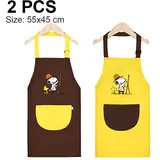 Kinder Malschürze, 2 Stück Kinderschürzen Mit Taschen, Wasserdichte Verstellbare Kleinkind-schürze Für Malen, Kochen, Backen (gelb+kaffee, S)