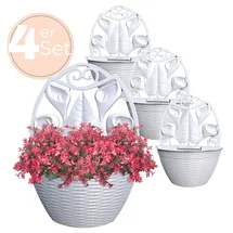 GarPet 4x Blumentopf Wand Blumentopf Wandmontage Wandblumentopf Wandvasen für Pflanzen Pflanzen Wandhalterung Wandtopf Außenbereich 32 cm Weiß Rattan Opti