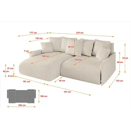 altdecor Ecksofa Cord 2-Sitzer Beige