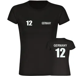 multifanshop Damen T-Shirt - Germany - Trikot Nummer 12 - Druck weiß - Frauen