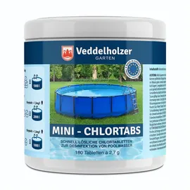 Veddelholzer 180 Mini Chlortabletten. Schnelllösliche Multitabs für Pool, Aufstellpool, Planschbecken, Gartenpool, Kinderpools & Whirlpool Wasserpflege. Pool Zubehör Poolreinigung & Desinfektion