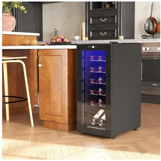 Homcom Weinkühlschrank Kompressor 18 Flaschen, 50 L mit Glastür, 5-18°, Grad Touchschlater, LED-Anzeige Schwarz