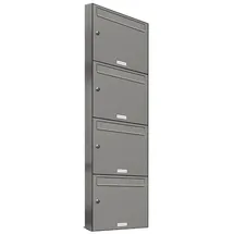 AL Briefkastensysteme 4er Premium Briefkasten Aluminiumgrau inkl. Zeitungsfach