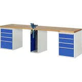 PROREGAL Werkbank Serie 7000 - Modell 7510 | HxBxT 84x300x70cm | 8x Schublade + 1x Schrank inkl. SchPROREGALbstock | Schubladenmaße 8x180mm