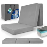 Beautissu Premium L Klappmatratze 80x200cm Gästebett faltbar inkl. Tasche – extra dick Visco-Matratze hoher Schlafkomfort – waschbar Gästematratze klappbar einfacher Transport – Grau