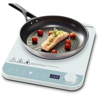 AMZCHEF Einzel Induktionskochplatte, Induktionskochfeld 1 Platte mit Schlankem Design, Elektronischer Drehknopf, 5 automatische Modi, 10 Leistungs- und Temperaturstufen, Zeitschaltuhr, 2000W, Blau