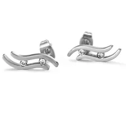 Paar Ohrstecker FIRETTI "Schmuck Geschenk Ohrschmuck Titan Welle", silber (titanfarben, edelstahlfarben, kristallweiß), Ohrringe, Damen, Titan-Edelstahl, Titan, Edelstahl, mit Zirkonia (synth.)