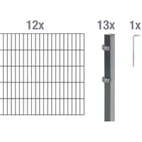 GAH Alberts Doppelstabmattenzaun Set 12 Matten 1,0 x 24 m grau