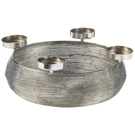 Kobolo Adventskranz aus Metall Silber mit Schale für 4 Kerzen