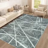 Edlbaegy Teppich Wohnzimmer 160x230 Grau Wohnzimmerteppich Waschbarer Kurzflor Weich rutschfest Modern Abstrakt Teppich Schlafzimmer Esszimmer Gegend
