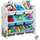 Relaxdays Kinderregal, 9 Aufbewahrungsboxen, Lagerfeuer Motiv, MDF, Kunststoff, Spielzeugregal HBT: 67x65x31,5 cm, bunt