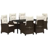 VidaXL 7-teiliges Garten-Dining-Set mit Kissen Braun Poly Rattan
