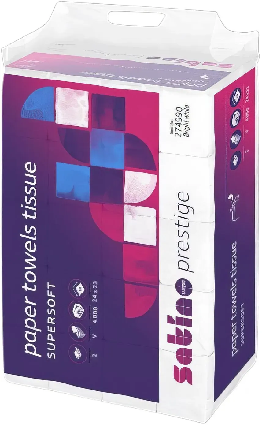 Falthandtücher Zellstoff, System PT3, 24x23cm 2-lagig 20 x 200 Stück = 4000 Stück - V-Falz, weiß