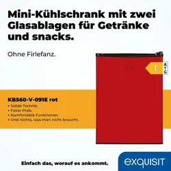 Exquisit Mini Kühlschrank KB560-V-091E rot | 50 l Nutzinhalt | Temperaturregelung | 45cm Breite | LED-Innenbeleuchtung