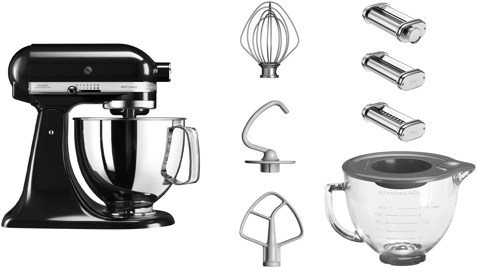 KitchenAid Küchenmaschine »5KSM125EOB«, mit Gratis Glasschüssel+3 Nudelvorsätzen KitchenAid onyx black