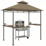 Grillpavillon Für Den Außenbereich, Gartenpavillon 245 X 146 X 255 Cm Aus Metall, Doppeldach, 2 Seitenablagen, Braun