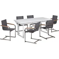 Beliani Gartenmöbel-Set, weiß/grau Aluminium, Edelstahl, Ausziehbarer Esstisch, 6 Sitzer, Outdoor-Möbel, modern - Weiß/Grau/Silber