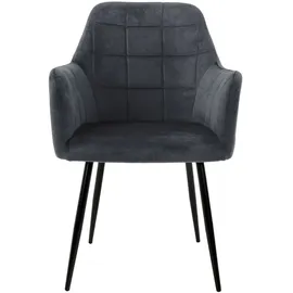 ECD Germany – Esszimmerstühle 2er Set Dunkelgrau | Samtbezug, Armlehnen, Metallbeine, ergonomische Esszimmer- & Küchenstühle