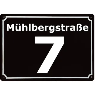 CGFN Personalisierte Schwarze Hausnummer, Hausnummernschild mit Straßennamen, hausnummernschilder edelstahl - Anpassbare Hausnummer mit Straßenname - 20x15 cm, für Zaun, Gartentor, Tür (Schwarz)