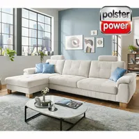 polsterpower Ecksofa - Cord natur - mit Funktionen - Canape links