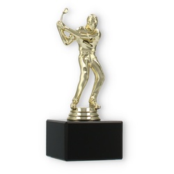 Pokal Kunststofffigur Golf Herren gold auf schwarzem Marmorsockel 18,0cm