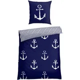SCHIESSER Marina Gestreift Dunkelblau/Weiß 135 x 200 cm + 80 x 80 cm