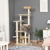 PawHut Kratzbaum mit Katzenhöhle Mehrstufiger Katzenbaum für Katzen E1 mdf Sisal, Beige+Braun Aosom