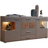 Livetastic Sideboard Suva, Eiche, Glas, Holzwerkstoff, 5 Fächer, 3 Schubladen, 170x94x42 cm, Beimöbel erhältlich, stehend, Wohnzimmer, Kommoden & Sideboards,