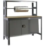 SimonRack Werkbank für Werkstatt, 1210x760 mm, Rollenhalter und Schrank, Tragfähigkeit 600 kg, Grau - BT-4