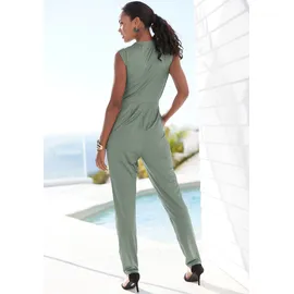 LASCANA Overall LASCANA, Damen, Gr. 34, N-Gr, grün (jade), Jersey, Obermaterial: 95% Polyester, 5% Elasthan, unifarben, figurumspielend knöchellang, V-Ausschnitt, Overalls Overall, aus knitterfreier Ware, eleganter Jumpsuit in Wickeloptik, bügelfrei, Topseller