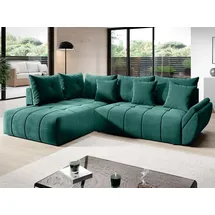 GRAINGOLD Ecksofa Genoa - Moderne Ecksofa, Wohnzimmer Sofa - Modern Design, Samtstoff - Grün