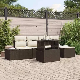 vidaXL Garten-Sofa-Set mit Speicher 6 pcs Braun Poly Rattan - Braun