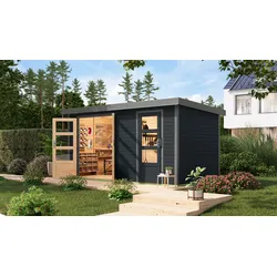 Gartenhaus KARIBU "Merkur C", anthrazit, terragrau, ohne Fußboden, ohne Dacheindeckung, Holz, Stahl, Gartenhäuser, aus hochwertigen Materialien