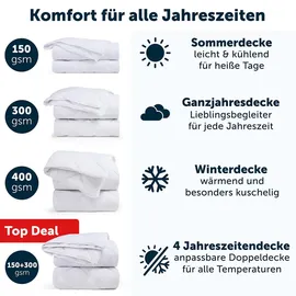 Blumtal Ganzjahresdecke 135x200 cm - Alljahresdecke 135x200 cm - Decke mitteldick 135x200 cm - Decke für das ganze Jahr Füllmenge 300 gsm - Weiß, Textil, Füllung: Polyester, Rechteckig, Oeko-Tex® Standard 100, Schlaftextilien, Bettdecken, 4 Jahreszeiten