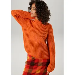 Strickpullover, mit Rollkante am Stehkragen, Gr. 36, orange, , 20150543-36