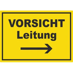HB-Druck Vorsicht Leitung mit Richtungspfeil rechts Aufkleber A3 (297x420mm)
