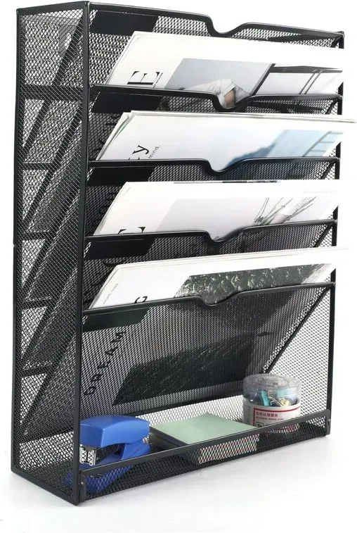 Senhoglb 6-stufiger A4-Wand-Aktenhalter aus Metallgitter, schwarz, Neujahr-Action, Top-Geschenkideen