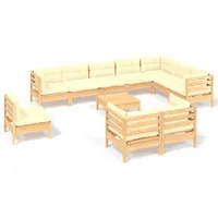 vidaXL 11-tlg Garten-Lounge-Set mit Creme Kissen Massivholz Kiefer Modell 2