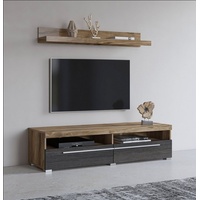 Trendmanufaktur TV-Lowboard 140 cm mit Wandregal satin nussbaumfarben/darkwood