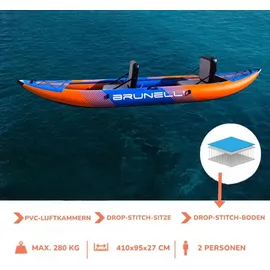 Brunelli 2 Personen Kajak aufblasbar Drop-Stitch Kanu Kayak Tour Paddelboot