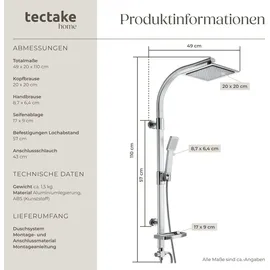 Tectake tectake® Aluminium Regenduschsystem, Chrom-Optik, zusätzliche Handbrause, Antikalktechnik
